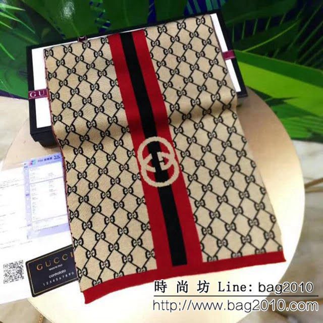 GUCCI古馳專櫃同步 2018男士冬季精品針織羊毛圍巾 男女同款 LLWJ6122